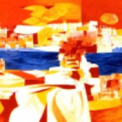Navegando Después de Comer. 1998. Omar Gatica. Oleo sobre tela. 150 x 218 cms.